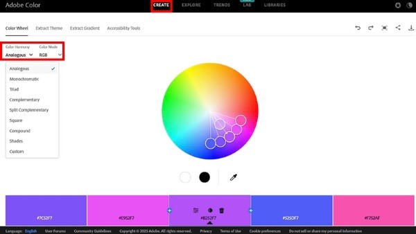 Chọn mục "Create" trên thanh Menu, sau đó điều chỉnh quy tắc màu phù hợp 