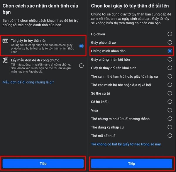 Chọn Chứng minh nhân dân