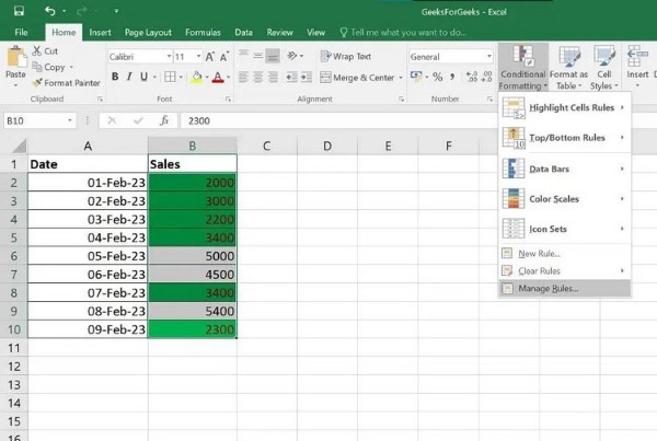 Nhấn Conditional Formatting trong nhóm Styles