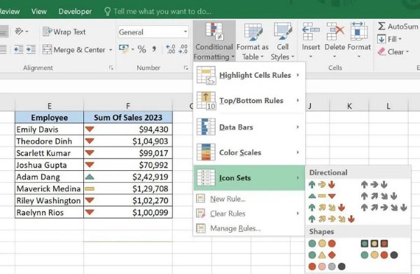 Gắn biểu tượng cụ thể cho từng ô dựa trên giá trị tương ứng