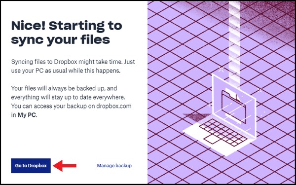 Nhấn Go to Dropbox