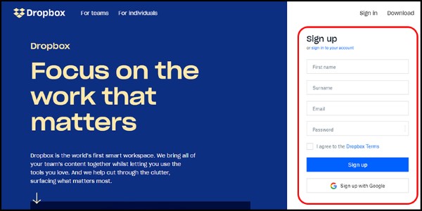 Trang chủ sẽ hiển thị tùy chọn Sign up (Đăng ký)