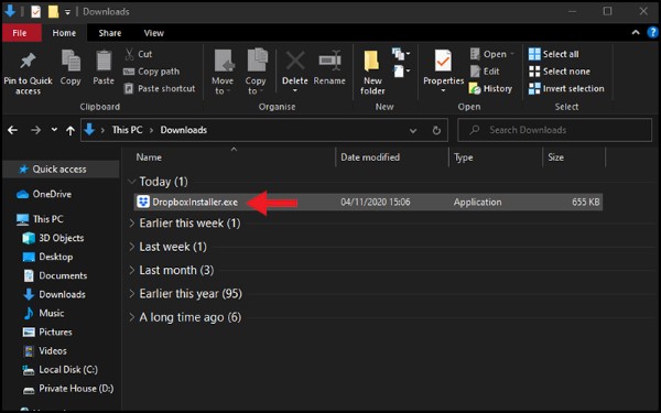 Nhấp đúp chuột vào file DropboxInstaller.exe để bắt đầu quá trình cài đặt