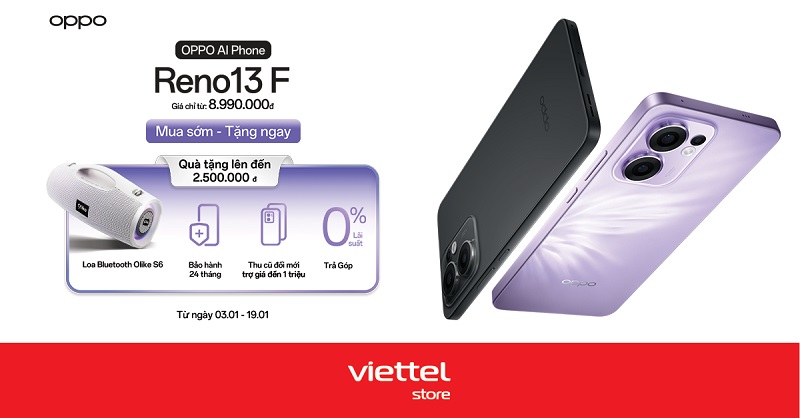 OPPO Reno13 F mở rộng thời gian đặt hàng đến ngày 19/01, nhận ngay bộ quà tặng lên đến 2.500.000 đồng
