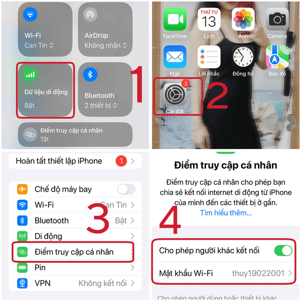 Mật khẩu của Điểm truy cập cá nhân hiển thị ngay trong phần Cài đặt, giúp bạn dễ dàng chia sẻ mạng cho thiết bị khác