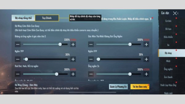 Điều chỉnh độ nhạy cảm biến con quay