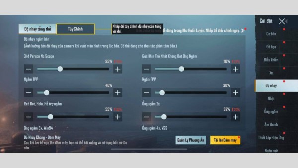 Cài đặt độ nhạy khi ngắm bắn