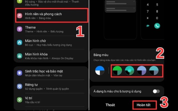 Hãy vào Cài đặt > Hình nền và phong cách > Bảng màu