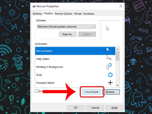 Muốn quay lại kiểu mặc định, nhấn "Use Default"