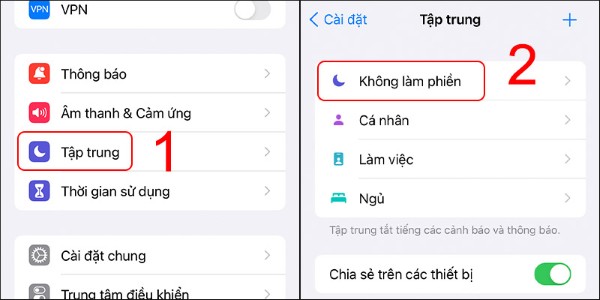 Truy cập Cài đặt, chọn Tập trung