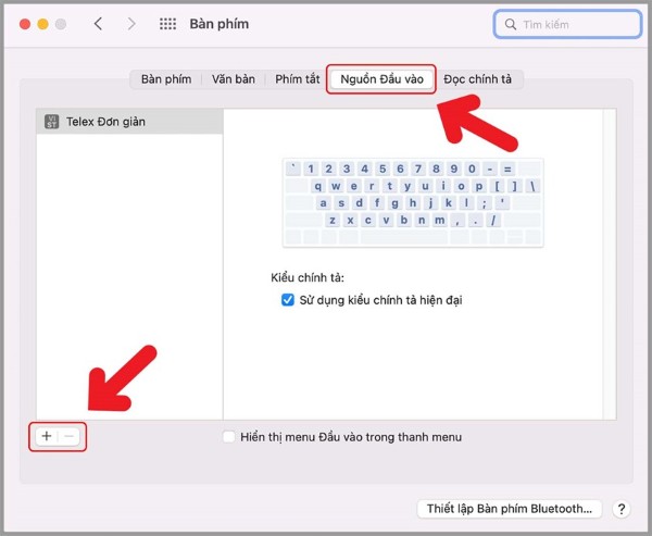 Chọn tab Input Sources (Nguồn đầu vào)
