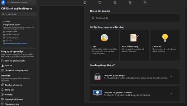 Truy cập vào trang Cài đặt Quyền Riêng Tư trên Facebook