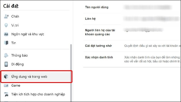 Nhấn vào Ứng dụng và trang web