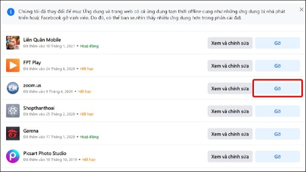 Nhấn vào ứng dụng bạn muốn gỡ bỏ và chọn Gỡ