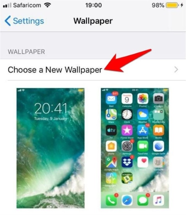 Nhấn vào Chọn hình nền mới (Choose a New Wallpaper)