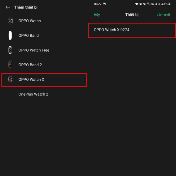 Chọn đúng tên thiết bị hiển thị trên màn hình đồng hồ