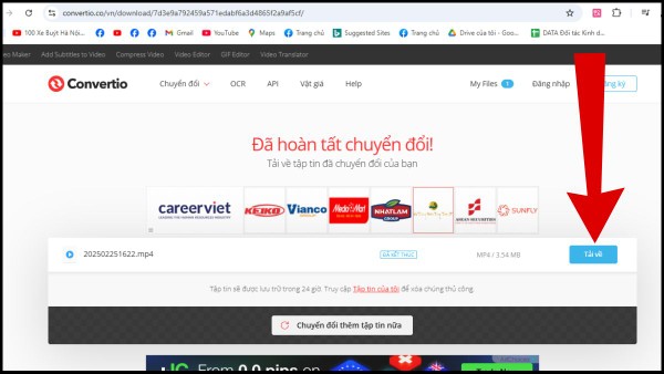 Tải video đã chuyển đổi về thiết bị