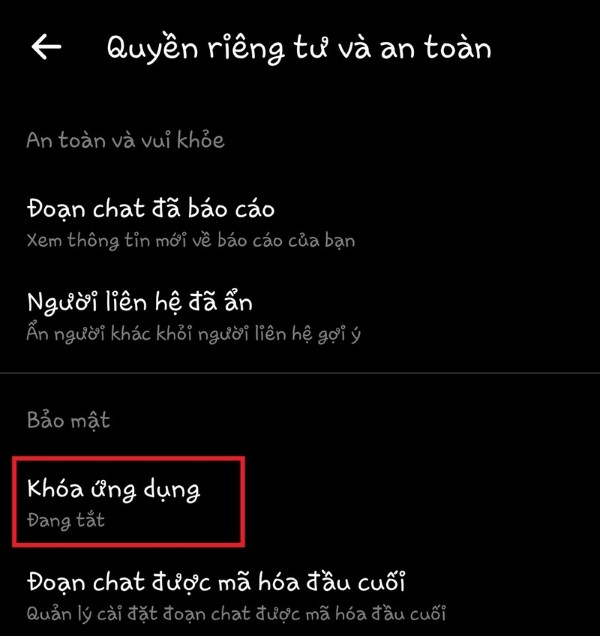 Tìm và nhấn vào Khóa ứng dụng