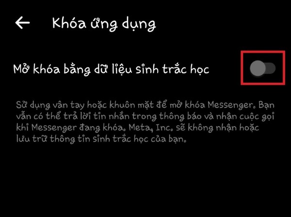Kích hoạt tính năng Mở khóa bằng dữ liệu sinh trắc học