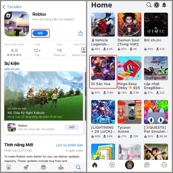 Mở Roblox và chọn trò chơi King Legacy