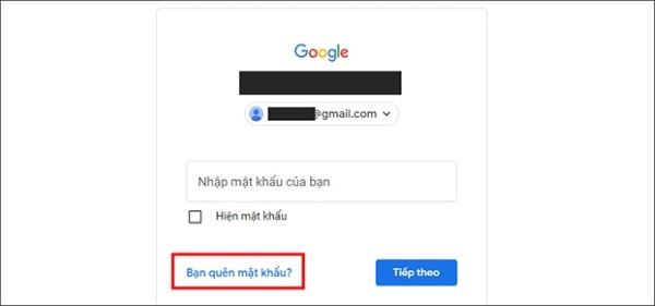 Nhập địa chỉ email cần đăng nhập và chọn "Quên mật khẩu"