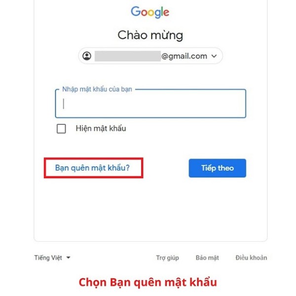Hãy nhấp vào "Quên mật khẩu"