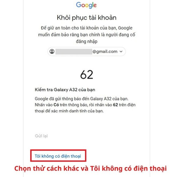 Hãy chọn "Tôi không có điện thoại"