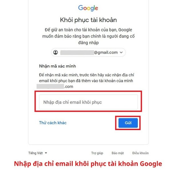 Chọn "Nhận mã xác minh qua email khôi phục"
