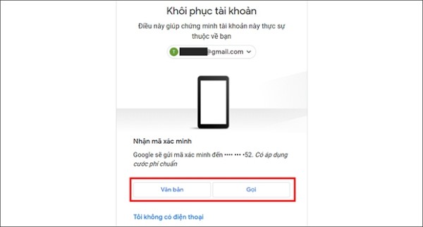 Chọn "Nhận mã xác minh qua số điện thoại"