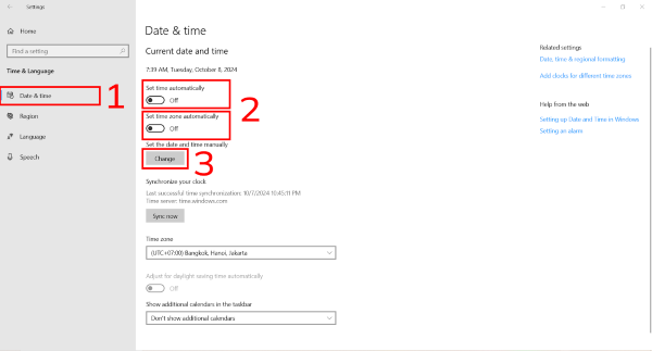 Kiểm tra cài đặt ngày giờ trên hệ thống
