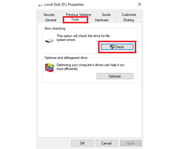 Chọn tab Tools, sau đó nhấn vào nút Check