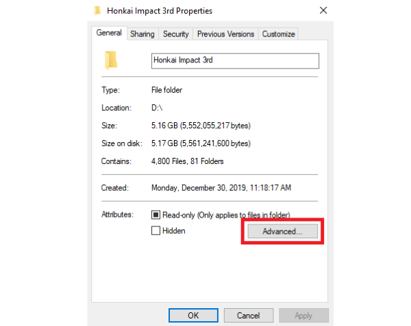 Chọn Properties, sau đó bấm vào Advanced