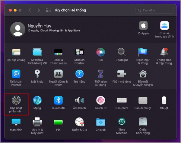 Truy cập Software Update trong mục System Preferences