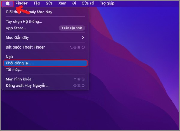 Khởi động lại MacBook để giúp hệ thống nhận diện USB trong trạng thái tối ưu nhất