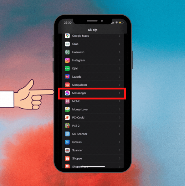 Mở Cài đặt, tìm và chọn Messenger, sau đó vào phần Thông báo
