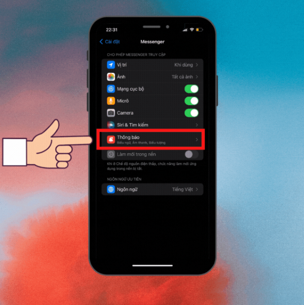 Kích hoạt tùy chọn Cho phép Thông báo