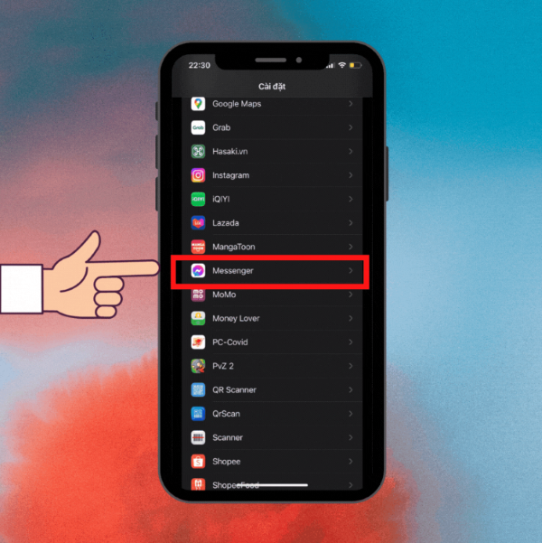 Tìm và chọn ứng dụng Messenger, sau đó nhấn vào Thông báo