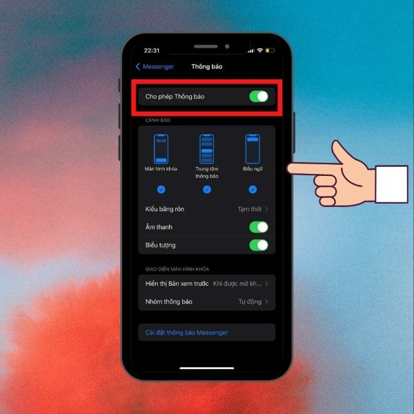 Gạt thanh trượt sang phải để kích hoạt