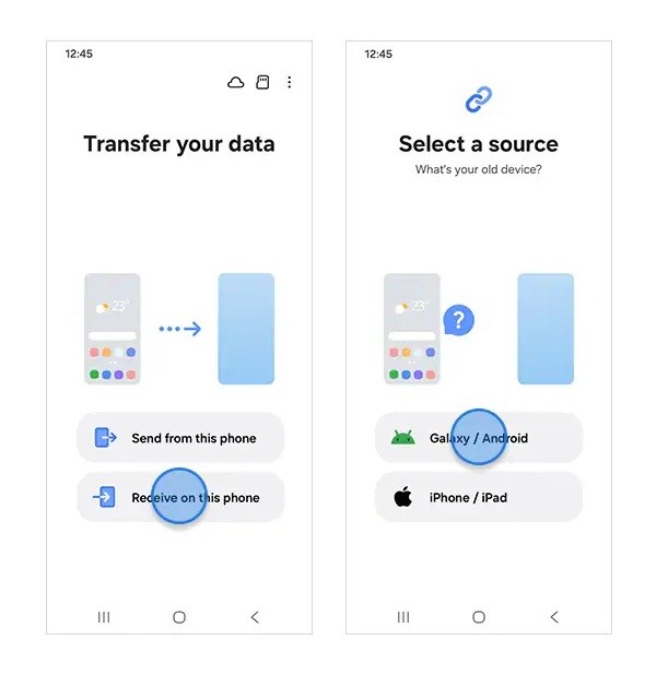 Mở Smart Switch và chọn Nhận dữ liệu, sau đó chọn Galaxy