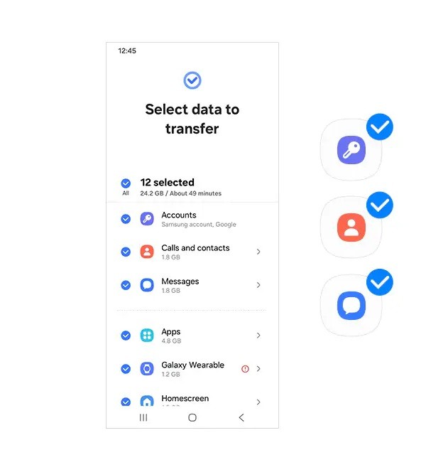 Chọn các loại dữ liệu muốn chuyển