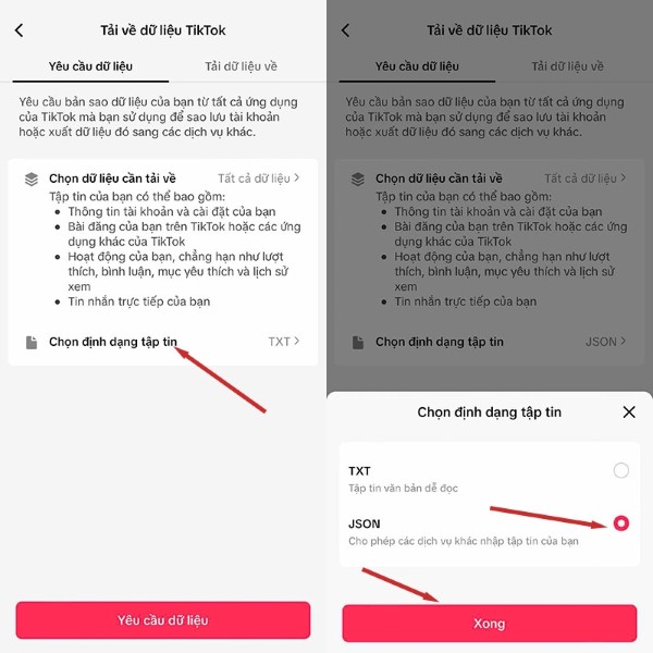 Chọn định dạng JSON > Xác nhận tải xuống