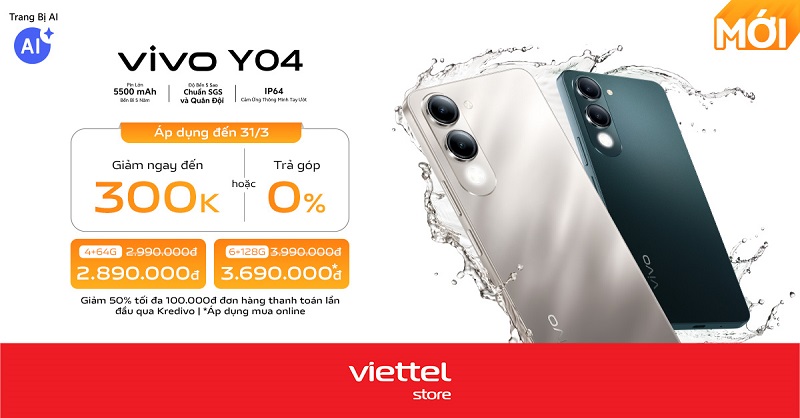 Hotsale mở bán: Giảm đến 300.000đ khi mua vivo Y04