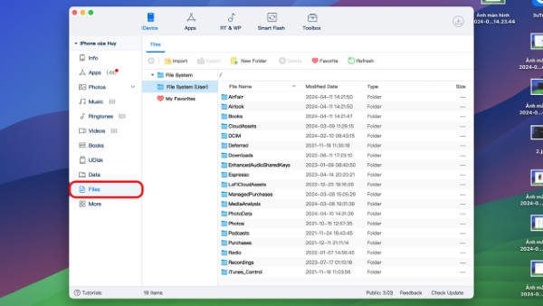 Tính năng Files cho phép quản lý và chỉnh sửa các dữ liệu