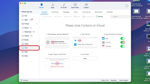 Tính năng Data sao lưu và phục hồi các dữ liệu quan trọng
