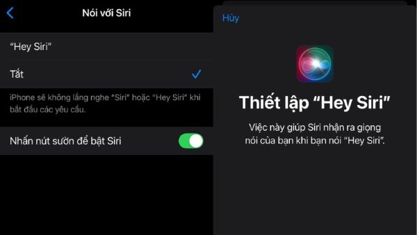 Nói với Siri > Hey Siri > Thiết lập Hey Siri