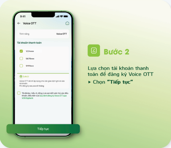 Chọn tài khoản thanh toán liên kết với Voice OTT