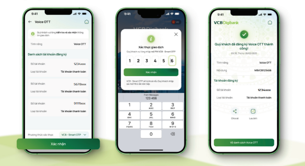 Nhập mã PIN VCB Digibank được gửi đến để xác thực