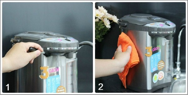 Dùng khăn mềm sạch lau lại toàn bộ bề mặt ngoài bình