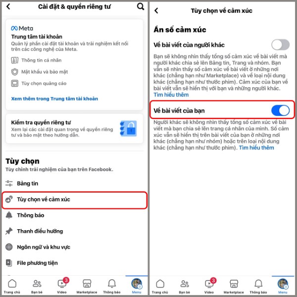 Chọn mục "Tùy chọn về cảm xúc"