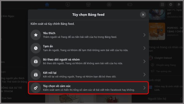 Nhấn chọn "Tùy chọn về cảm xúc"